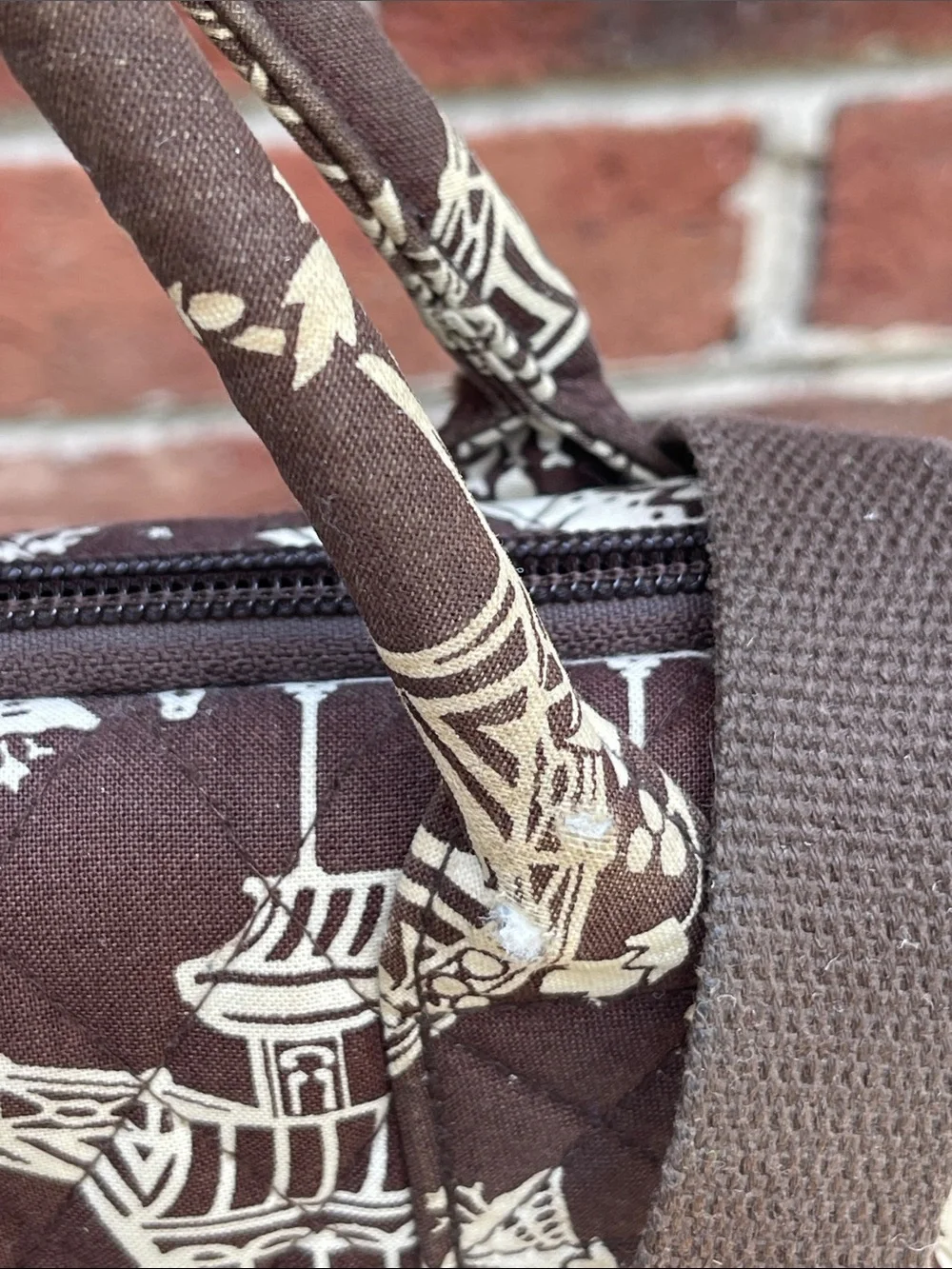 Vera Bradley Brown & Cream Quilted Laptop Tote with Pink Accent
